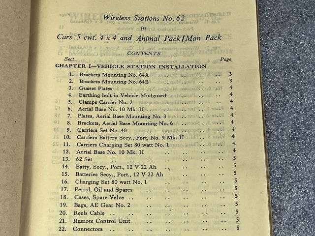 3) Original WW2 Pamphlet Wireless Stations No 62 Cars 5 CWT 4X4 Animal Pack/Man Pack Fitting & Loading Instructions 1945 — image 11