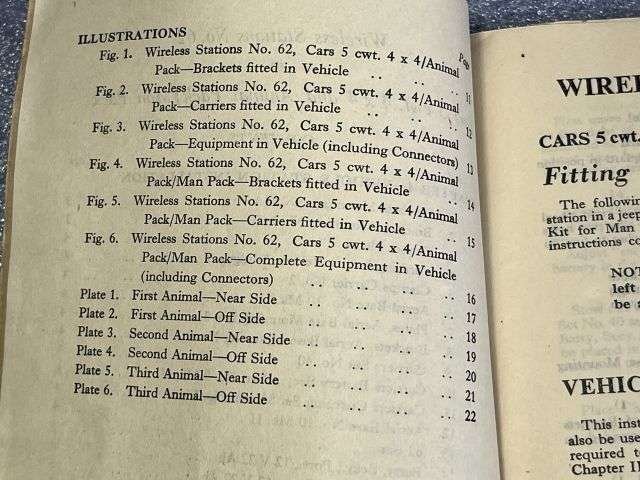 3) Original WW2 Pamphlet Wireless Stations No 62 Cars 5 CWT 4X4 Animal Pack/Man Pack Fitting & Loading Instructions 1945 — image 9