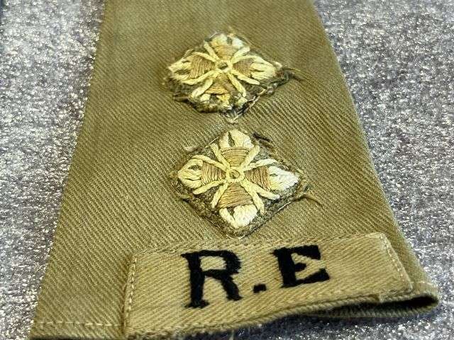 59) Nice Original WW2 British Royal Engineers Lieutenant Rank Slides In KD — image 3