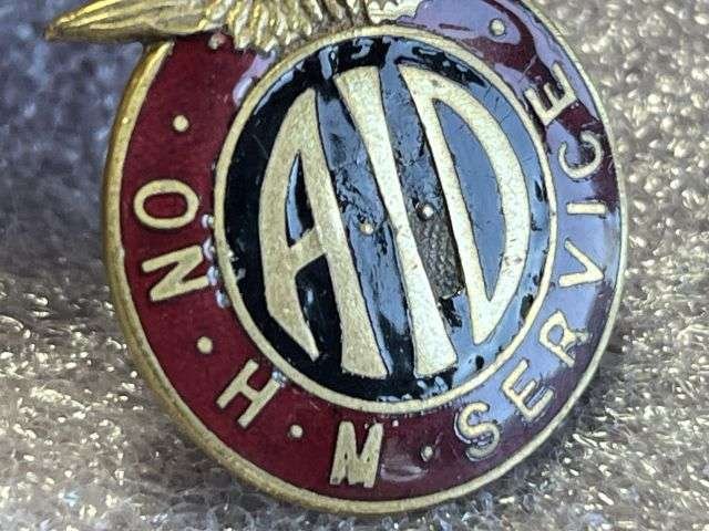 78) Nice Original WW2 RAF AID On H.M. Service Aeronautical Inspection Directorate Lapel Badge. Showing Minor Damage — image 2