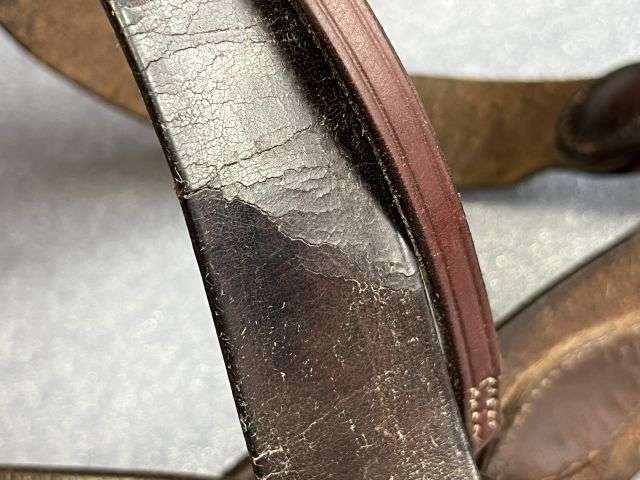 44) Excellent Original Complete WW1 British Officers Leather Sam Brown With Holster, Ammo Pouch & 1915 dated Whistle. — image 17