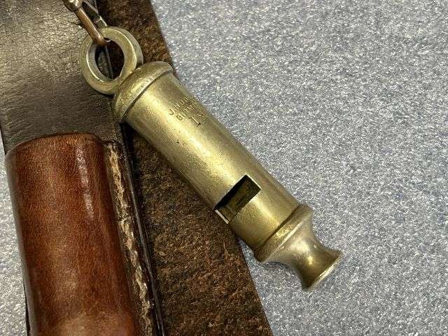 44) Excellent Original Complete WW1 British Officers Leather Sam Brown With Holster, Ammo Pouch & 1915 dated Whistle. — image 22