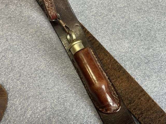 44) Excellent Original Complete WW1 British Officers Leather Sam Brown With Holster, Ammo Pouch & 1915 dated Whistle. — image 23