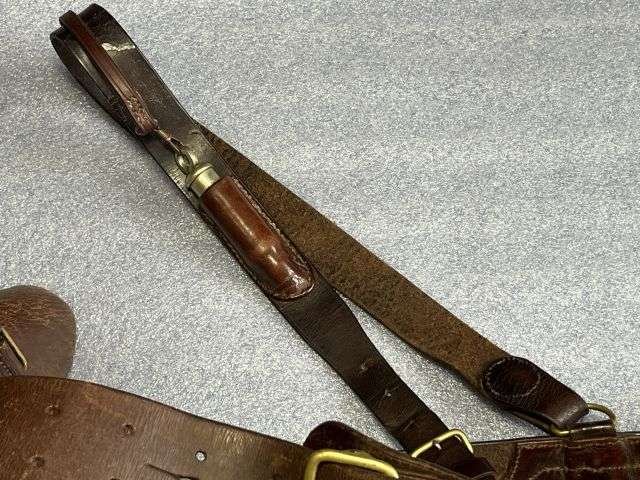 44) Excellent Original Complete WW1 British Officers Leather Sam Brown With Holster, Ammo Pouch & 1915 dated Whistle. — image 24