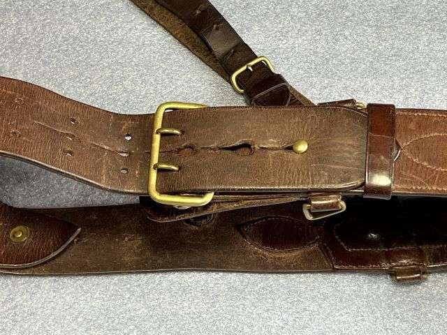44) Excellent Original Complete WW1 British Officers Leather Sam Brown With Holster, Ammo Pouch & 1915 dated Whistle. — image 25