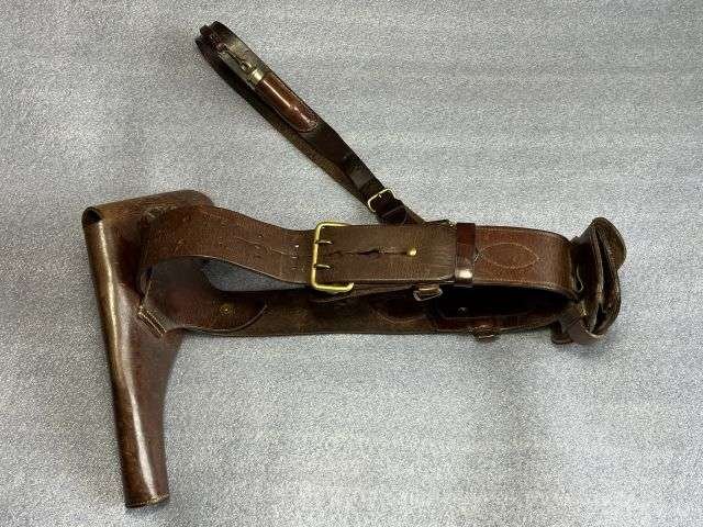 44) Excellent Original Complete WW1 British Officers Leather Sam Brown With Holster, Ammo Pouch & 1915 dated Whistle. — image 26