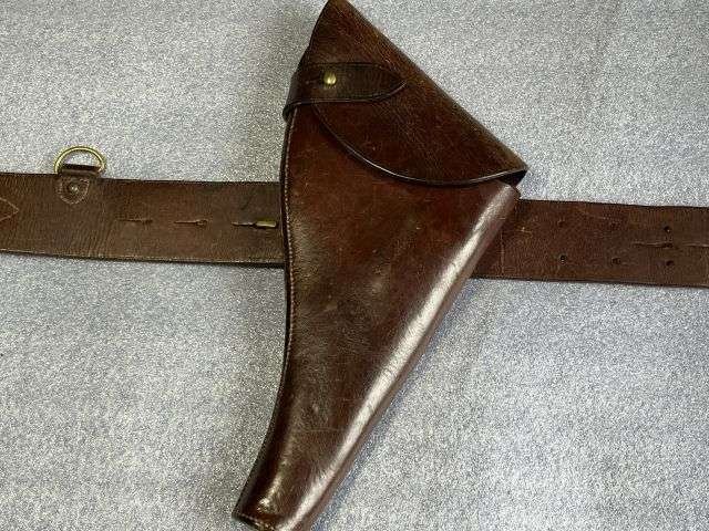 44) Excellent Original Complete WW1 British Officers Leather Sam Brown With Holster, Ammo Pouch & 1915 dated Whistle. — image 5