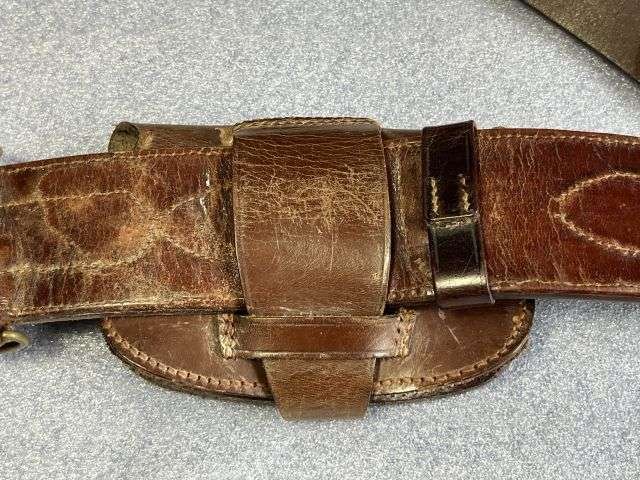 44) Excellent Original Complete WW1 British Officers Leather Sam Brown With Holster, Ammo Pouch & 1915 dated Whistle. — image 9