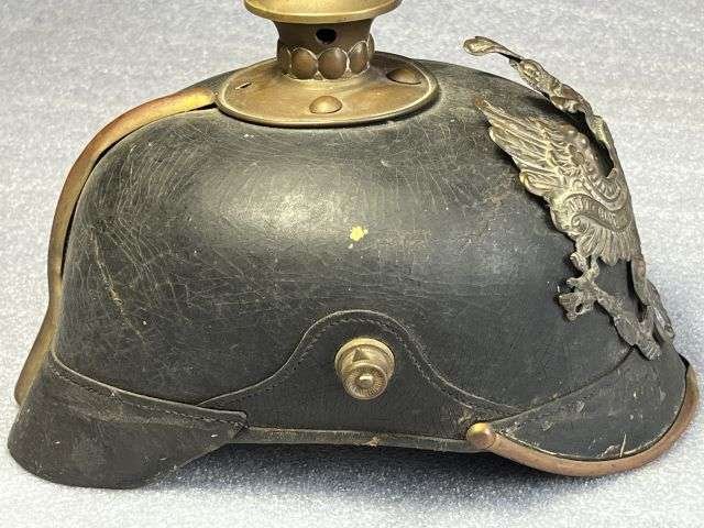 23) Excellent Original Early WW1 Imperial German Army NCOs Leather Pickelhaube In An Unusually Large Size 7 1/4 — image 13