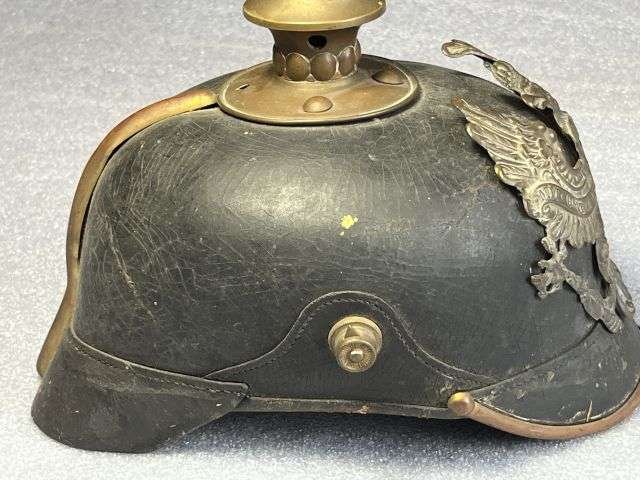 23) Excellent Original Early WW1 Imperial German Army NCOs Leather Pickelhaube In An Unusually Large Size 7 1/4 — image 14