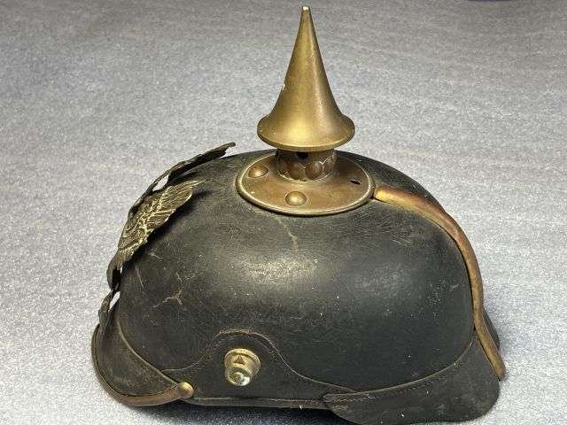 23) Excellent Original Early WW1 Imperial German Army NCOs Leather Pickelhaube In An Unusually Large Size 7 1/4 — image 18