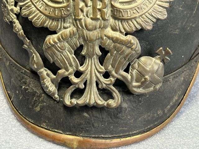 23) Excellent Original Early WW1 Imperial German Army NCOs Leather Pickelhaube In An Unusually Large Size 7 1/4 — image 21