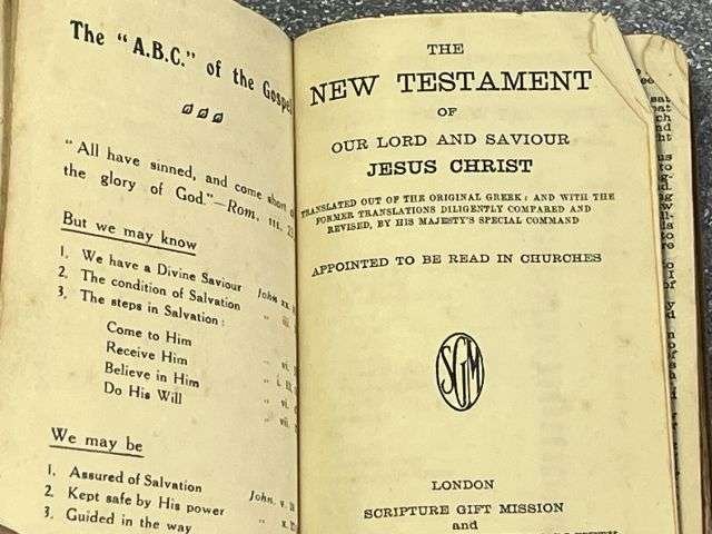 31) Excellent Original WW1 British Military Active Service Testament 1916 & Tatty Version Missing 1 Page Dated 1918 — image 11