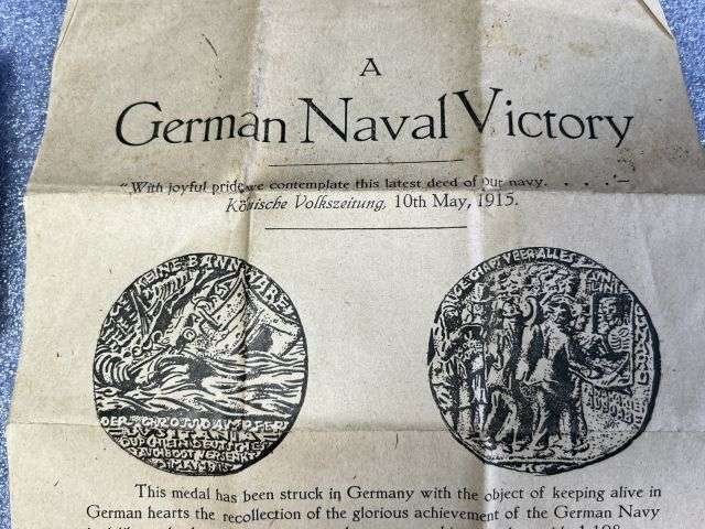 36) Very Nice Original WW1 RMS Lusitania Propaganda Medal In Original Box with Original Certificate — image 5
