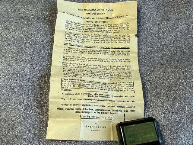 98) Good Original WW2 British Mallock-Armstrong Ear Defenders in Tin As Issued To Army, RAF, RN etc — image 6
