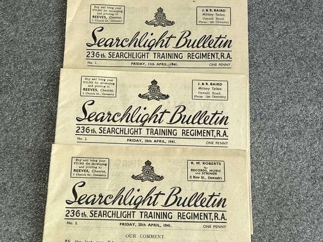75) Original Early WW2 Searchlight Bulletin Magazines 236th Searchlight Training Regiment RA. Issue No 1, 2 & 3 All April 1941 — image 12