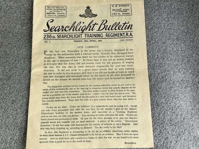 75) Original Early WW2 Searchlight Bulletin Magazines 236th Searchlight Training Regiment RA. Issue No 1, 2 & 3 All April 1941 — image 5