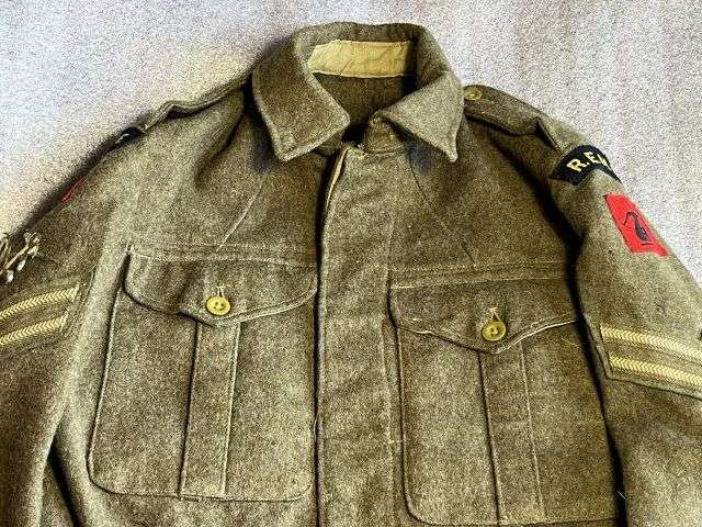 148) Tatty Original British Army 1946 Pattern Battledress Blouse 1948 With Original REME Anti-Aircraft Insignia — image 19