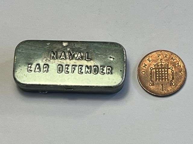 104) Excellent Original WW2 British Royal Navy Issue Naval Ear Defender Small Metal Container — image 2
