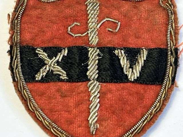 107) Nice Original Well Used Wire Embroidered 14th Army Badge With Pin Back Fitting — image 4