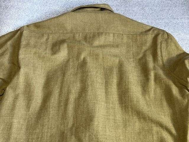 84) Excellent Original 1944 Dated US Army OD Flannel Shirt With Gas Flap — image 12