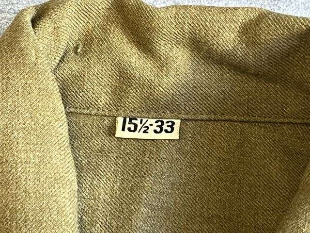 84) Excellent Original 1944 Dated US Army OD Flannel Shirt With Gas Flap — image 19