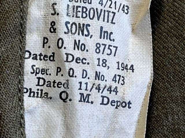 84) Excellent Original 1944 Dated US Army OD Flannel Shirt With Gas Flap — image 2