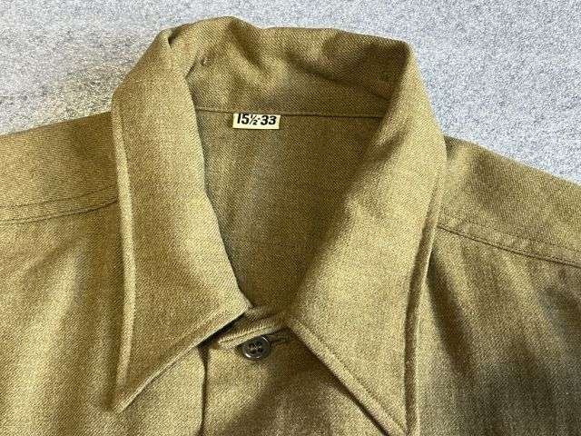 84) Excellent Original 1944 Dated US Army OD Flannel Shirt With Gas Flap — image 20