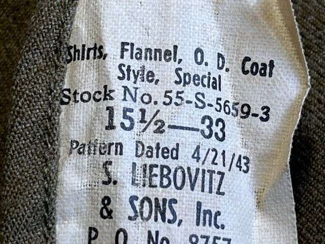 84) Excellent Original 1944 Dated US Army OD Flannel Shirt With Gas Flap — image 3