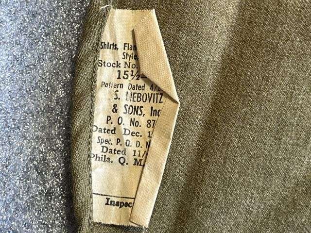 84) Excellent Original 1944 Dated US Army OD Flannel Shirt With Gas Flap — image 5
