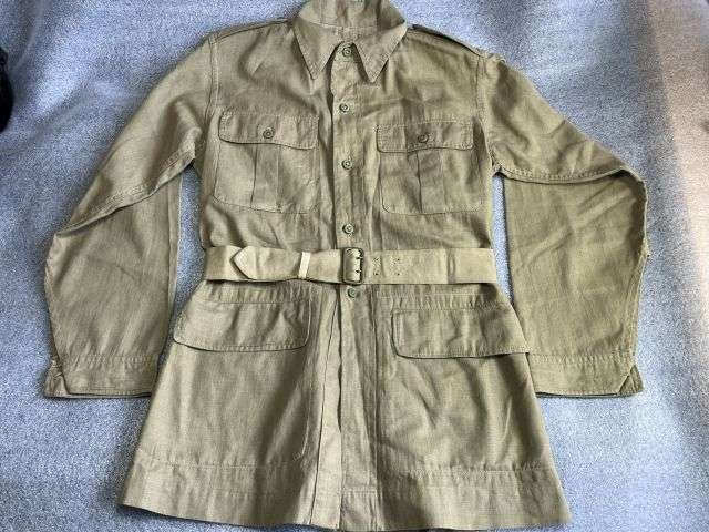 92) Lovely Clean Original WW2 Indian Made British Army Khaki Aertex Bush Jacket With ID & Dated 1942 Also His 1941 Dated Kitbag — image 10