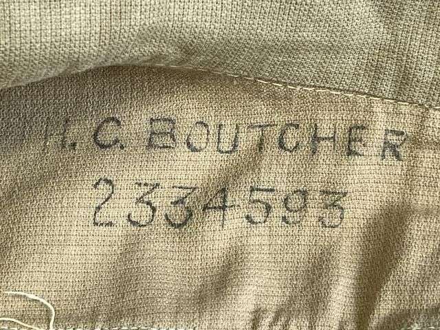 92) Lovely Clean Original WW2 Indian Made British Army Khaki Aertex Bush Jacket With ID & Dated 1942 Also His 1941 Dated Kitbag — image 15