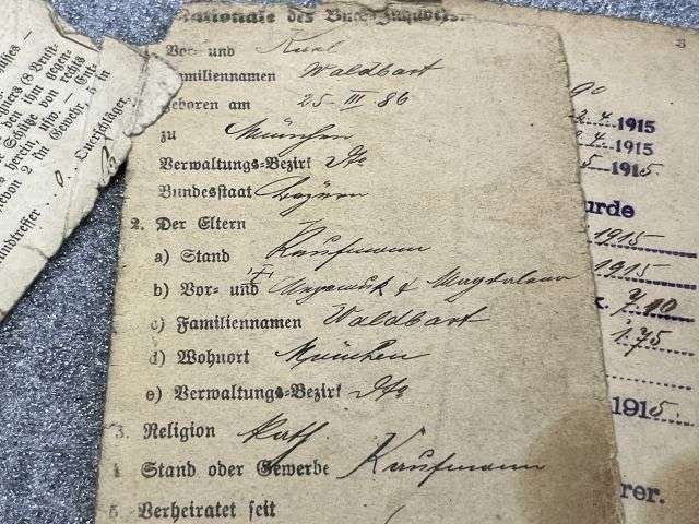 40) Tatty Well Used Original WW1 Imperial German Army Militarpas, Paperwork, Photo & Death Card — image 16
