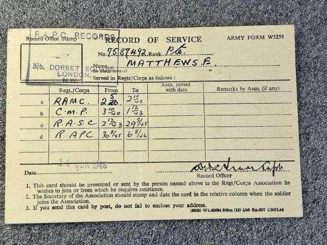 56) WW2 British Army Soldiers Service & Pay Book, Release Book & Paperwork Drivers ID Cards 7537492 Pte E.Matthews RAMC, CMP, RASC & RAPC — image 18