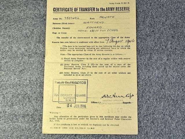 56) WW2 British Army Soldiers Service & Pay Book, Release Book & Paperwork Drivers ID Cards 7537492 Pte E.Matthews RAMC, CMP, RASC & RAPC — image 4