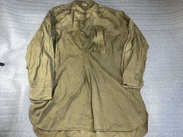 24) Good Original WW2 British Army Officers Green Cotton Collarless Overhead Shirt — image 11