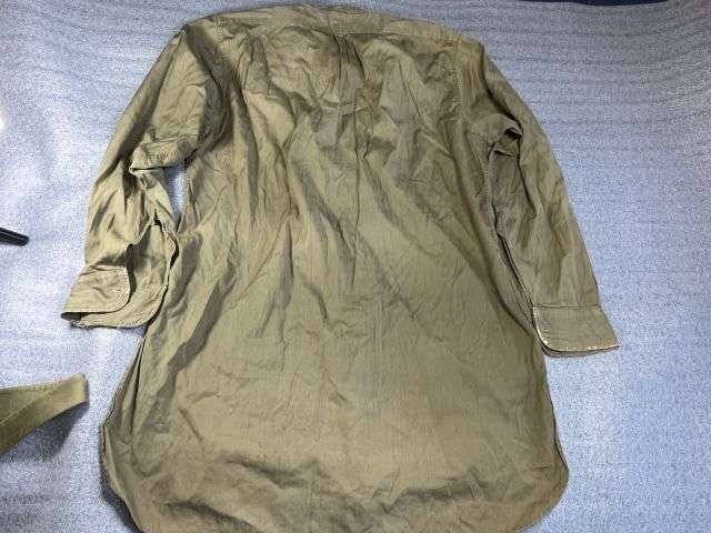 24) Good Original WW2 British Army Officers Green Cotton Collarless Overhead Shirt — image 3