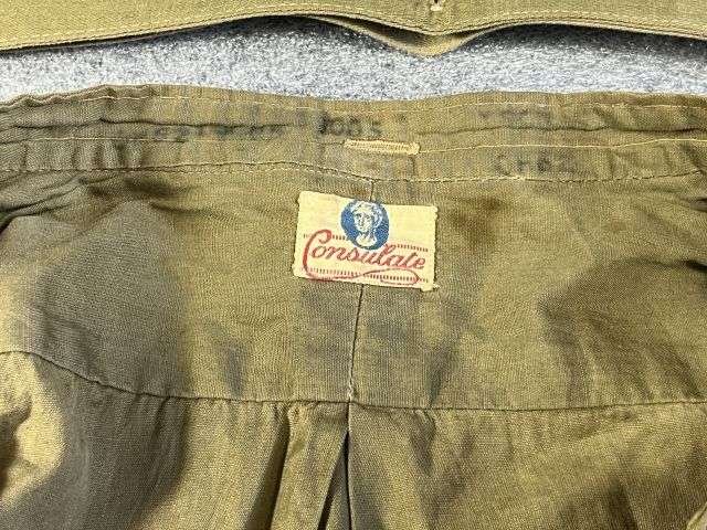 24) Good Original WW2 British Army Officers Green Cotton Collarless Overhead Shirt — image 5