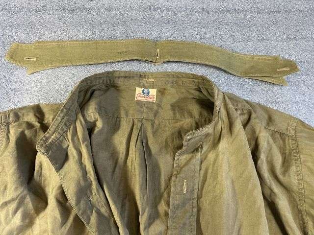 24) Good Original WW2 British Army Officers Green Cotton Collarless Overhead Shirt — image 6