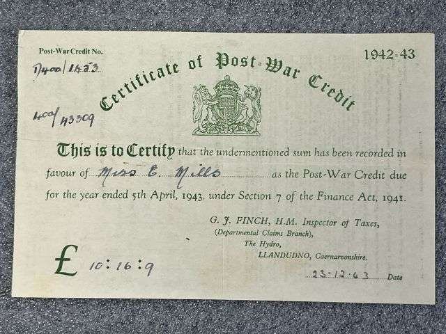 37) A Set of 4 X Original WW2 Certificate of Post War Credit 1941-46 Certificates to different people. — image 5