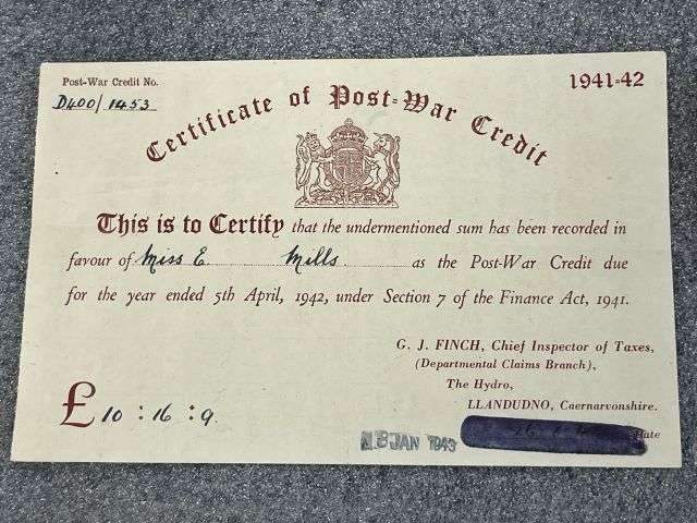 37) A Set of 4 X Original WW2 Certificate of Post War Credit 1941-46 Certificates to different people. — image 6
