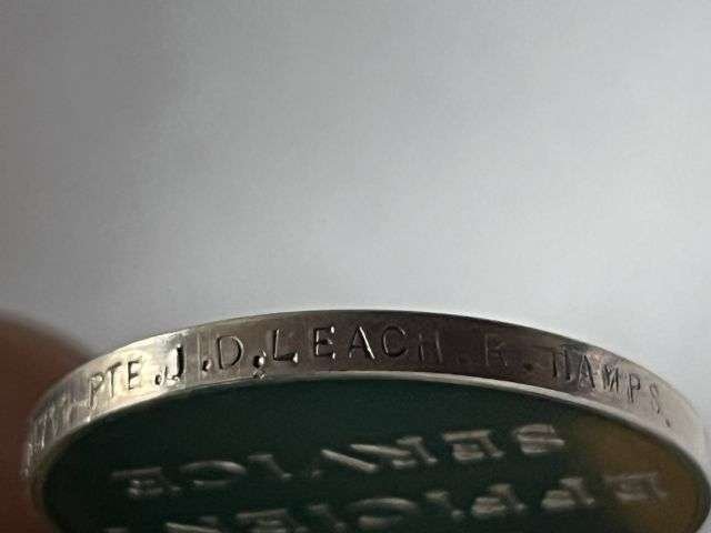 23) Lovely Original Full Size GRVI Territorial Efficiency Medal Named 550711 Pte J.D.Leach Royal Hampshire Regiment — image 10