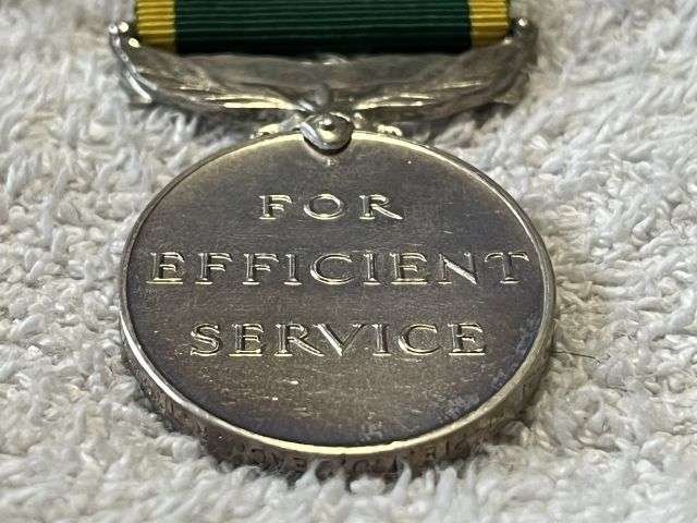 23) Lovely Original Full Size GRVI Territorial Efficiency Medal Named 550711 Pte J.D.Leach Royal Hampshire Regiment — image 2