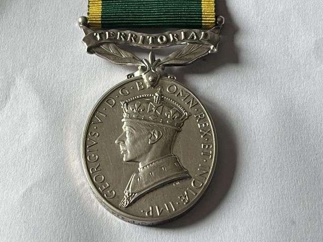 23) Lovely Original Full Size GRVI Territorial Efficiency Medal Named 550711 Pte J.D.Leach Royal Hampshire Regiment — image 7