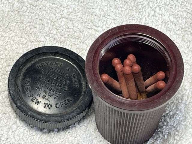 73) Excellent 1940s-50s Bryant & May's Ship's Life Boat Matches Bakelite Container & Matches — image 2