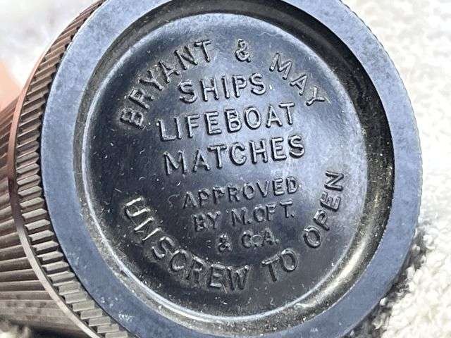 73) Excellent 1940s-50s Bryant & May's Ship's Life Boat Matches Bakelite Container & Matches — image 6