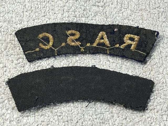 82) Good Original WW2 Uniform Removed RASC Cloth Shoulder Title Pair — image 2