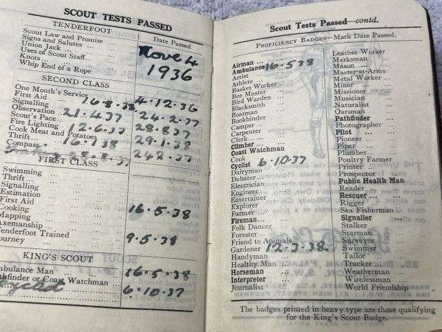 56) Excellent Original Collection of Pre WW2 Boy Scouts Cloth Badges & Diaries 1937-1939 — image 2