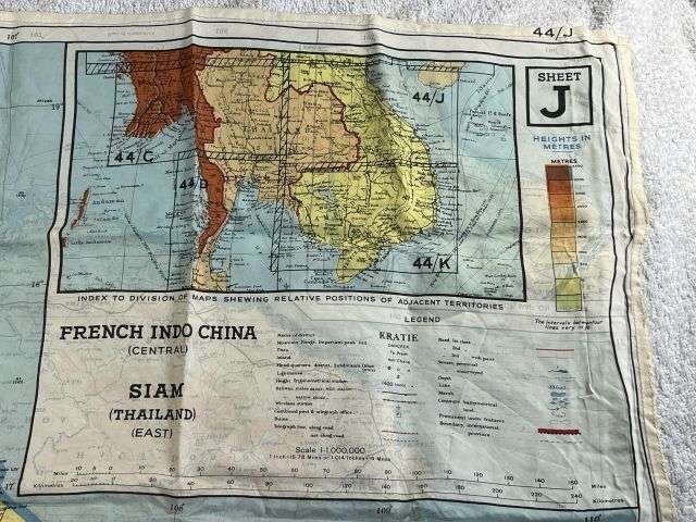 9) Good Original WW2 Escape Map 44J 44K French Indo China, Siam — image 14