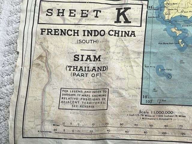 9) Good Original WW2 Escape Map 44J 44K French Indo China, Siam — image 6